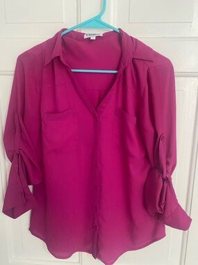 Express Fuchsia Button-Down Blouse